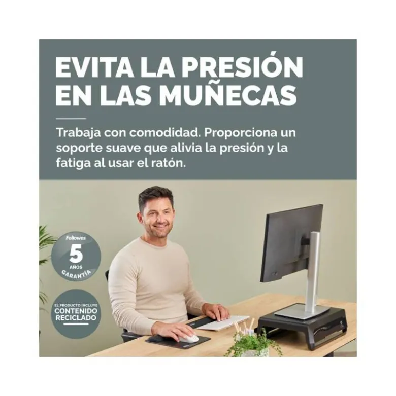 ALFOMBRILLA PARA RATON FELLOWES CON REPOSAMUÑECAS BREYTA NEGRO 250X210X25 MM