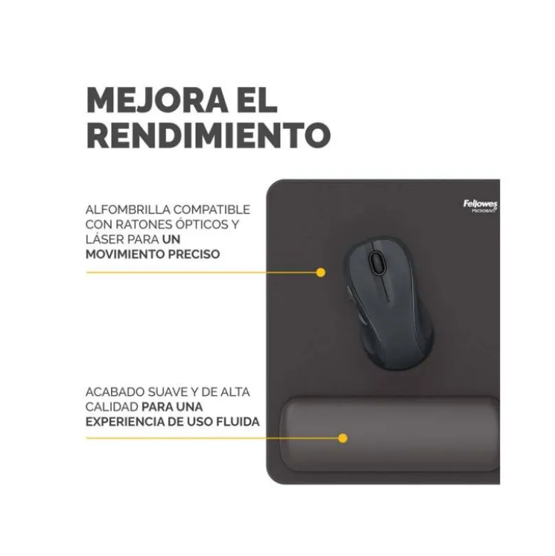 ALFOMBRILLA PARA RATON FELLOWES CON REPOSAMUÑECAS BREYTA NEGRO 250X210X25 MM