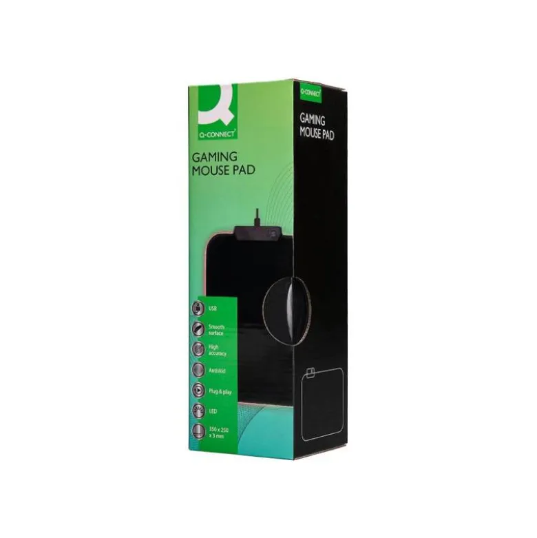 ALFOMBRILLA PARA RATON Q-CONNECT GAMING ILUMINACION LED CONEXION USB COLOR NEGRO 350X250X3 MM