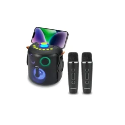 ALTAVOZ DAEWO KARAOKE 15W BLUETOOTH LUCES LED RADIO FM 2 MICROFONOS INALAMBRICOS COLOR NEGRO