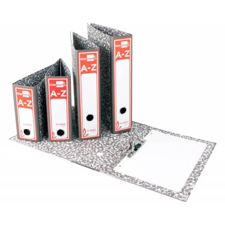 Archivador de palanca liderpapel tamaño folio Classic Red carton entrecolado sin rado lomo 80mm gris compresor metalico.