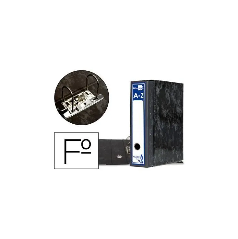 Archivador de palanca Liderpapel carton forrado folio negro lomo 80mm Jaspeado