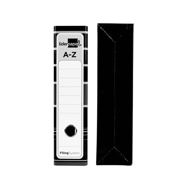 Archivador de palanca liderpapel Din A4 filing system forrado sin rado lomo 80mm negro con caja y compresor metalico