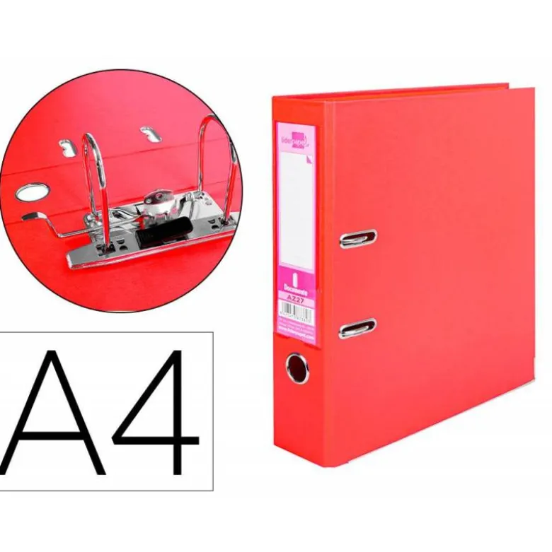 Archivador de palanca liderpapel Din A4 documenta forrado pvc con rado lomo 75mm rojo compresor metalico
