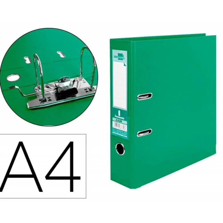 Archivador de palanca liderpapel Din A4 documenta forrado pvc con rado lomo 75mm verde compresor metalico