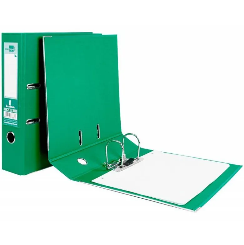 Archivador de palanca liderpapel Din A4 documenta forrado pvc con rado lomo 75mm verde compresor metalico