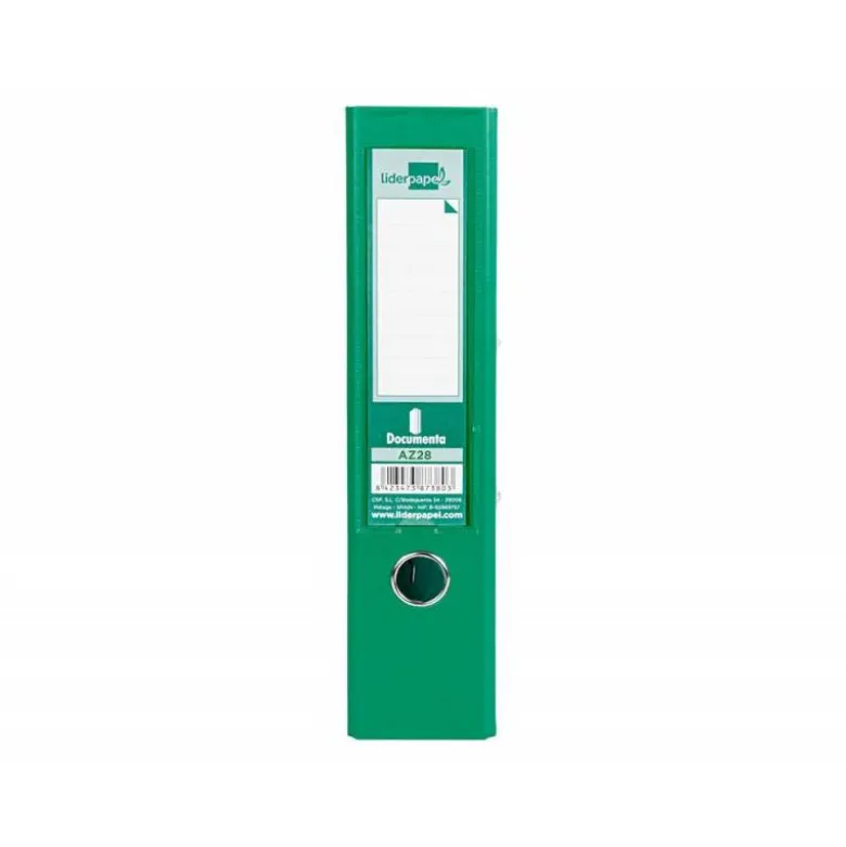 Archivador de palanca liderpapel Din A4 documenta forrado pvc con rado lomo 75mm verde compresor metalico