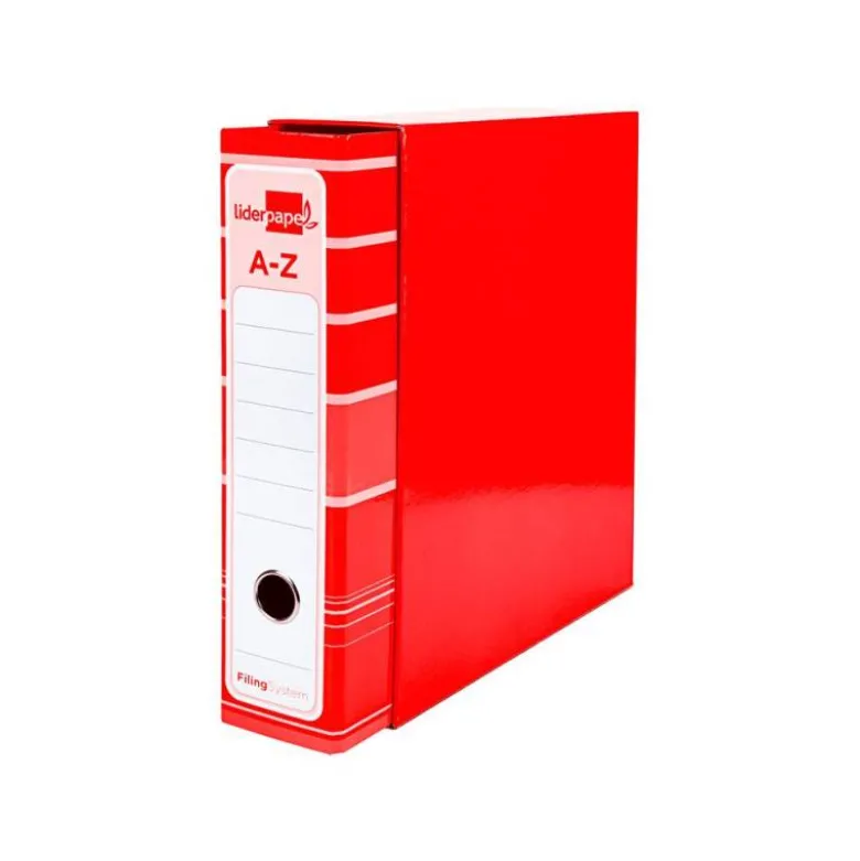 Archivador de palanca liderpapel Din A4 filing system forrado sin rado lomo 80mm rojocon caja y compresor metalico