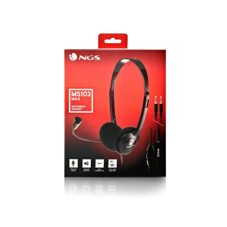 AURICULAR NGS HEADSET MS103 MAX CON MICROFONO Y CONTROL DE VOLUMEN LONGITUD CABLE 1,5 MT COLOR NEGRO