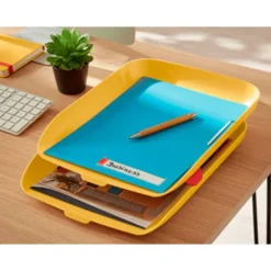 BANDEJA SOBREMESA LEITZ PLASTICO SET DE 2 UNIDADES COLOR AMARILLO