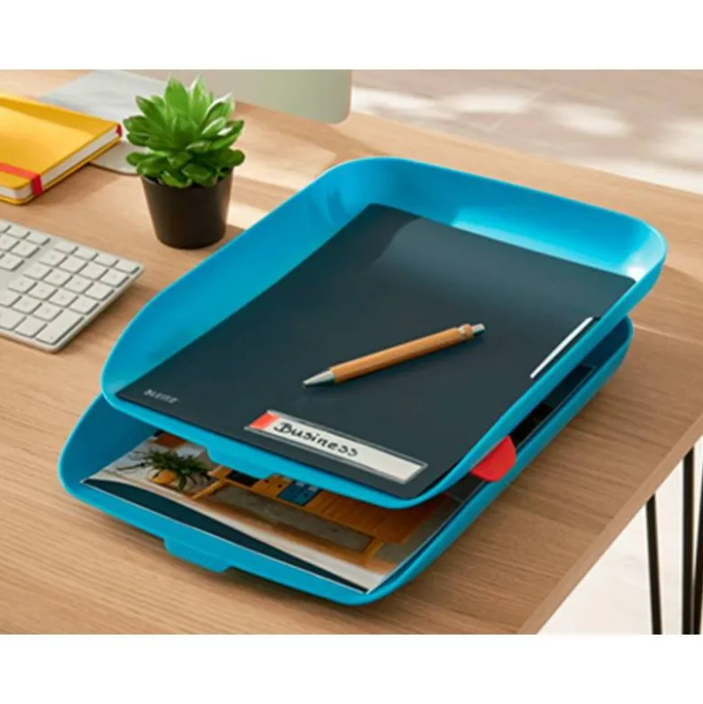 BANDEJA SOBREMESA LEITZ PLASTICO SET DE 2 UNIDADES COLOR AZUL