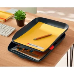 BANDEJA SOBREMESA LEITZ PLASTICO SET DE 2 UNIDADES COLOR GRIS