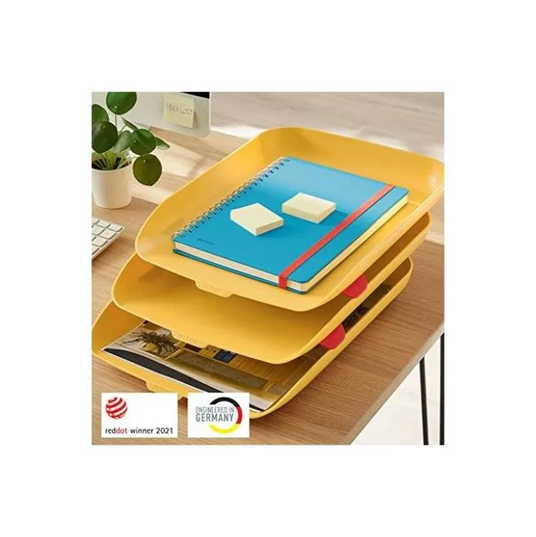 BANDEJA SOBREMESA LEITZ PLASTICO SET DE 3 UNIDADES COLOR AMARILLO
