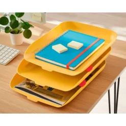 BANDEJA SOBREMESA LEITZ PLASTICO SET DE 3 UNIDADES COLOR AMARILLO