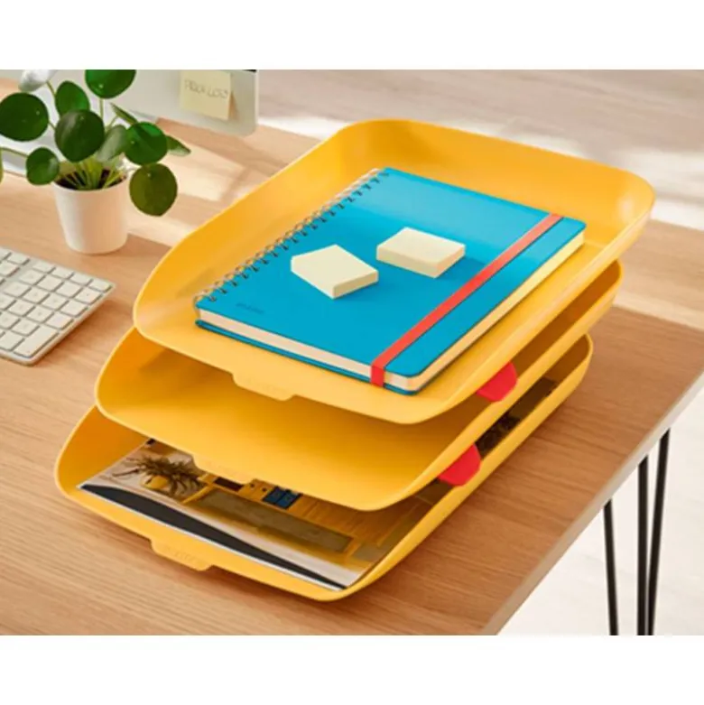 BANDEJA SOBREMESA LEITZ PLASTICO SET DE 3 UNIDADES COLOR AMARILLO