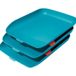 BANDEJA SOBREMESA LEITZ PLASTICO SET DE 3 UNIDADES COLOR AZUL
