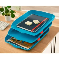 BANDEJA SOBREMESA LEITZ PLASTICO SET DE 3 UNIDADES COLOR AZUL