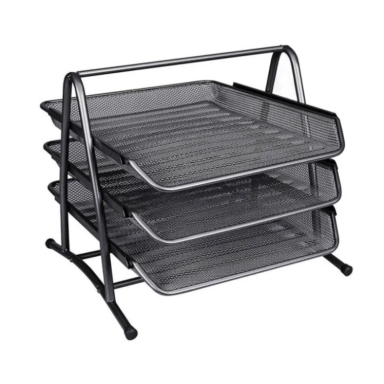 Bandeja sobremesa metalica q-connect kf00823 rejilla negra 3 bandejas movibles 350x278x275 mm