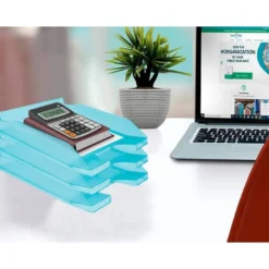 Bandeja sobremesa plastico q-connect color turquesa transparente 240x70x340 mm