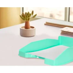 BANDEJA SOBREMESA PLASTICO Q-CONNECT VERDE MENTA OPACO 240X70X340MM