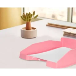 BANDEJA SOBREMESA PLASTICO Q-CONNECT ROSA PASTEL OPACO 240X70X340MM