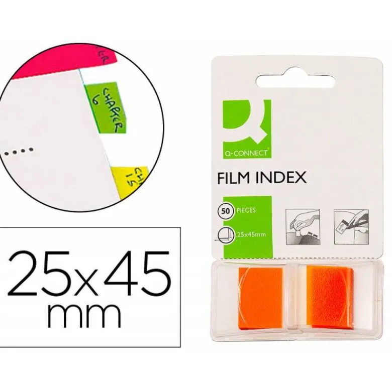 Banderitas separadoras q-connect color naranja dispensador de 50 unidades