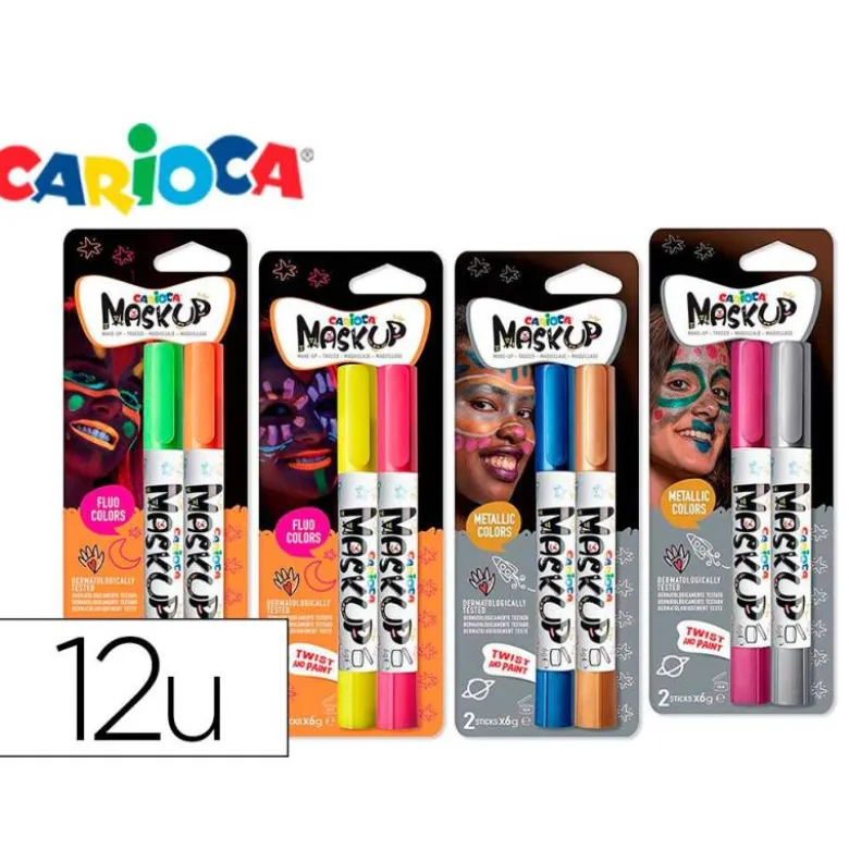 BARRA DE MAQUILLAJE CARIOCA MASK UP NEON / METALLIC CAJA DE 12 COLORES SURTIDOS