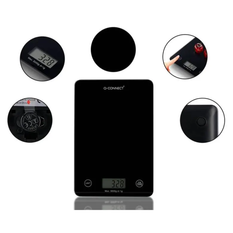 BASCULA PRECISION Q-CONNECT DIGITAL CON PANTALLA LCD PRECISION 1 GR CAPACIDAD DE 5 GR A 5 KG 200X135X16MM