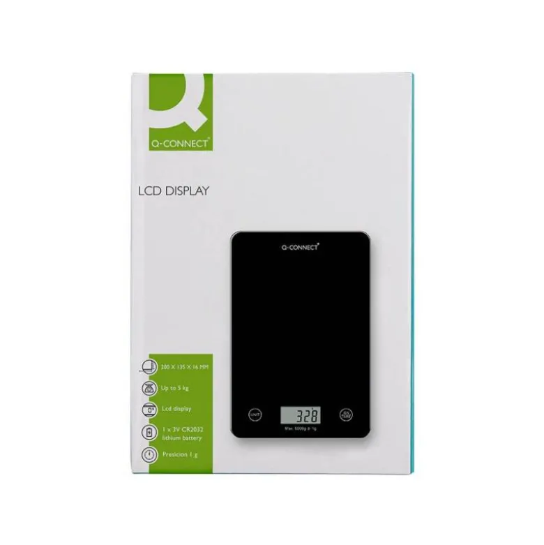 BASCULA PRECISION Q-CONNECT DIGITAL CON PANTALLA LCD PRECISION 1 GR CAPACIDAD DE 5 GR A 5 KG 200X135X16MM