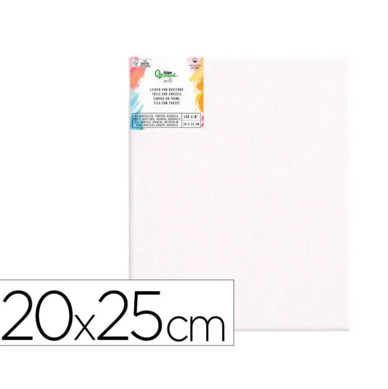 BASTIDOR LIDERPAPEL 3P LIENZO GRAPADO PARTE TRASERA ALGODON 100% BORDES MADERA 20X25 CM GRAMAJE 280G/M2 CERTIFICADO