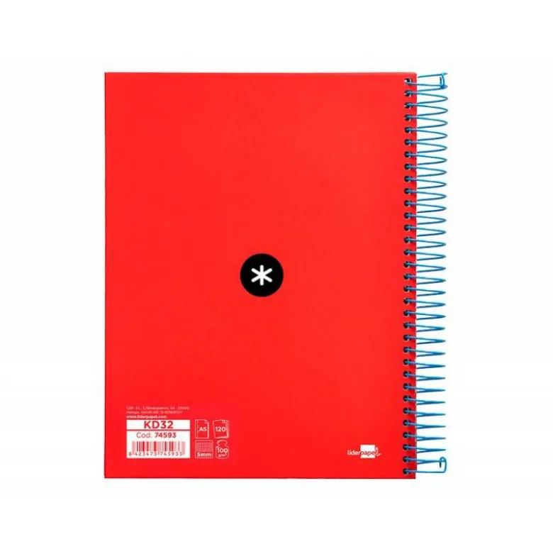 Bloc Antartik A5 Cuadrícula tapa Forrada 120 hojas 100g/m2 Rojo 5 bandas de color