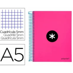 Bloc Antartik A5 Cuadrícula tapa Forrada 120 hojas 100g/m2 Rosa 5 bandas color