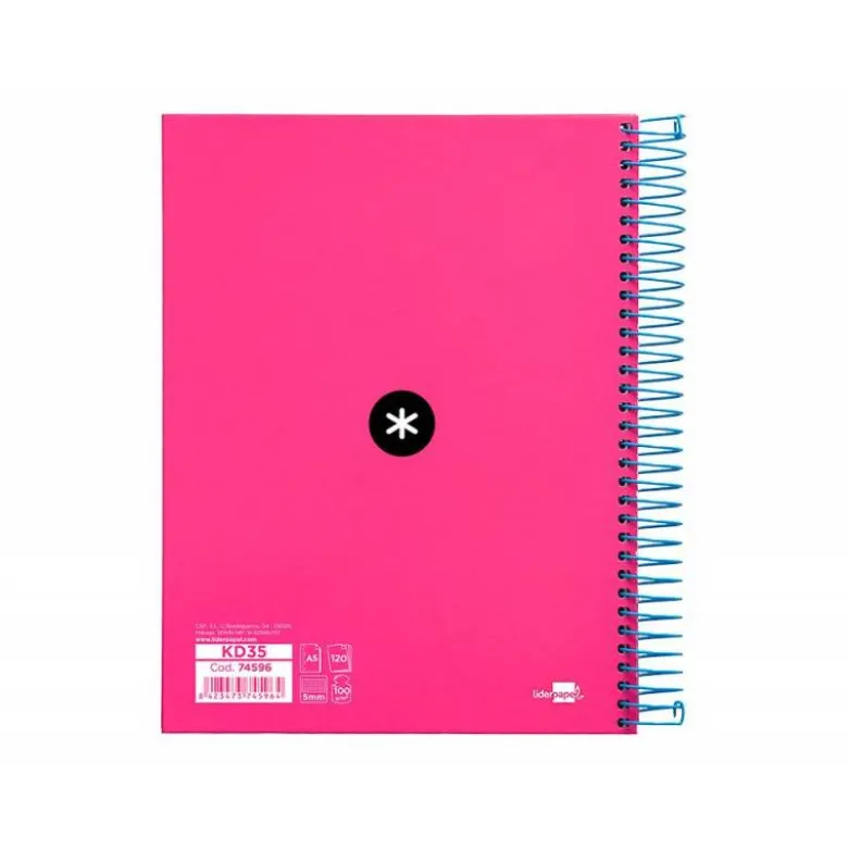 Bloc Antartik A5 Cuadrícula tapa Forrada 120 hojas 100g/m2 Rosa 5 bandas color
