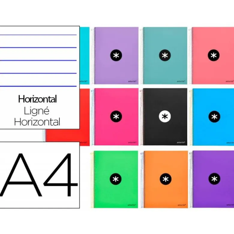 Bloc Antartik A5 Rayado Horizontal tapa Forrada 120 hojas 100g/m2 Colores Surtidos 5 bandas color