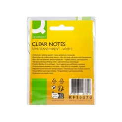 BLOC DE NOTAS ADHESIVAS QUITA Y PON Q-CONNECT 76X76 MM REMOVIBLE PLASTICO TRANSLUCIDO BLANCO CON 50
