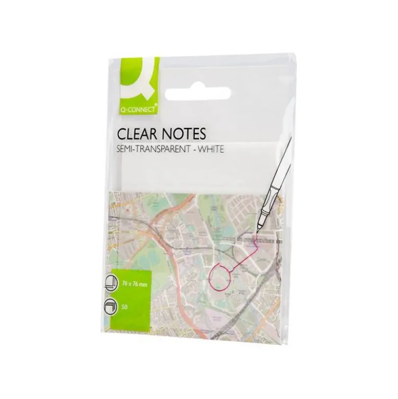 BLOC DE NOTAS ADHESIVAS QUITA Y PON Q-CONNECT 76X76 MM REMOVIBLE PLASTICO TRANSLUCIDO BLANCO CON 50