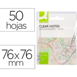 BLOC DE NOTAS ADHESIVAS QUITA Y PON Q-CONNECT 76X76 MM REMOVIBLE PLASTICO TRANSLUCIDO BLANCO CON 50