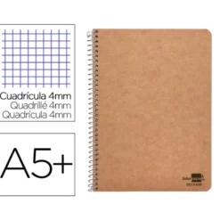 BLOC ESPIRAL LIDERPAPEL CUARTO ECOUSE CUADRICULA COLOR KRAFT 80 HOJAS