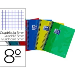 Bloc espiral Oxford Ebook tamaño 8º cuadricula 5mm 120 hojas tapa extradura colores surtidos