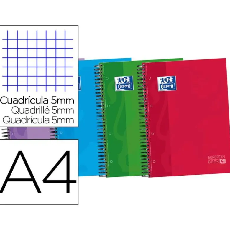 Bloc Oxford EBook4 Din A4 doble espiral tapa extradura120 hojas colores surtidos