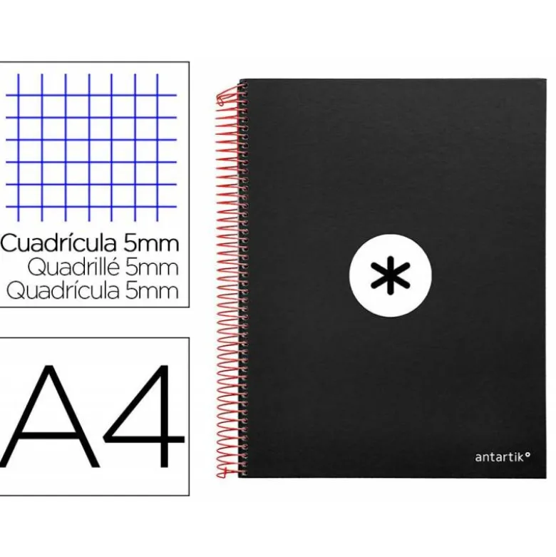 Bloc Antartik A4 Cuadrícula tapa Forrada 120 hojas 100g/m2 Negro 5 bandas color