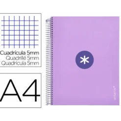 Bloc Antartik A4 Cuadricula 5mm tapa dura 100g/m2 lila lavanda 5 bandas color
