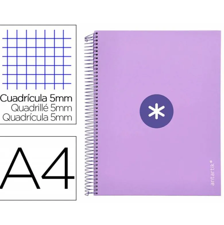 Bloc Antartik A4 Cuadricula 5mm tapa dura 100g/m2 lila lavanda 5 bandas color