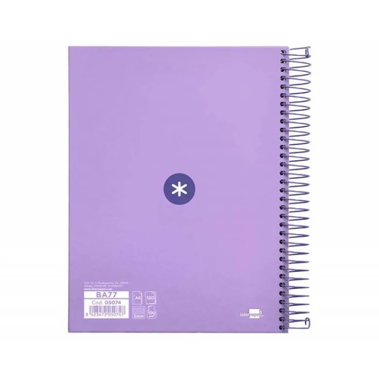 Bloc Antartik A5 Cuadricula 5mm tapa dura 120 hojas 100g/m2 lila lavanda 5 bandas color