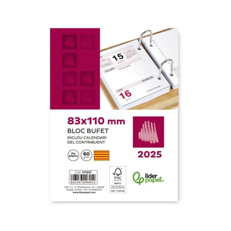 BLOC BUFETE LIDERPAPEL 2025 80X110 MM PAPEL 80 GR TEXTO EN CATALAN
