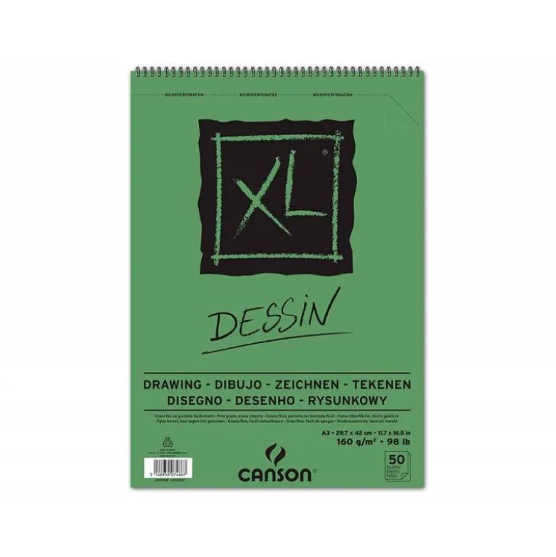 Bloc de Dibujo Dessin Canson XL DIN A3 50 hojas 160 gr Microperforado Espiral Grano Fino
