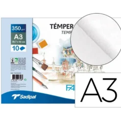 BLOC DE DIBUJO FABRIANO ACUARELA DIN A3 10 HOJAS 350 GR SAPIDAL ENCOLADO GRANO SUAVE