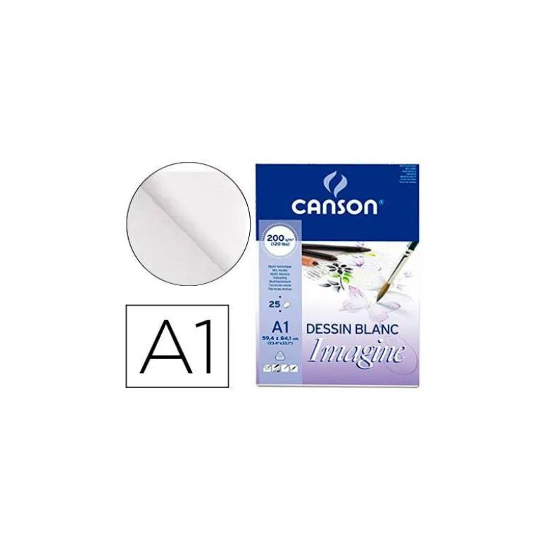 Bloc de Dibujo Multitecnicas Canson DIN A1 25 hojas 200 gr Encolado Liso