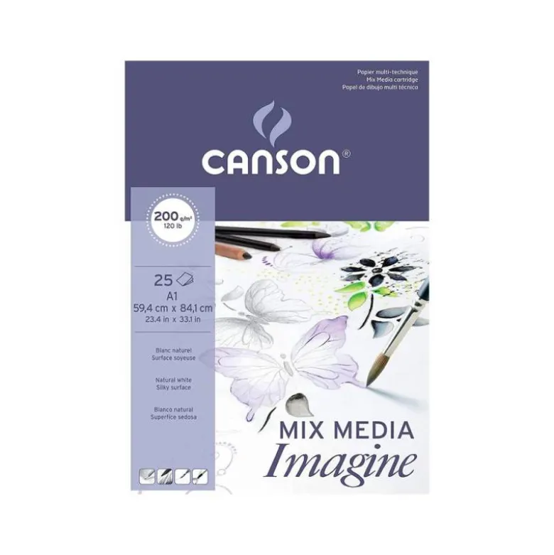 Bloc de Dibujo Multitecnicas Canson DIN A1 25 hojas 200 gr Encolado Liso