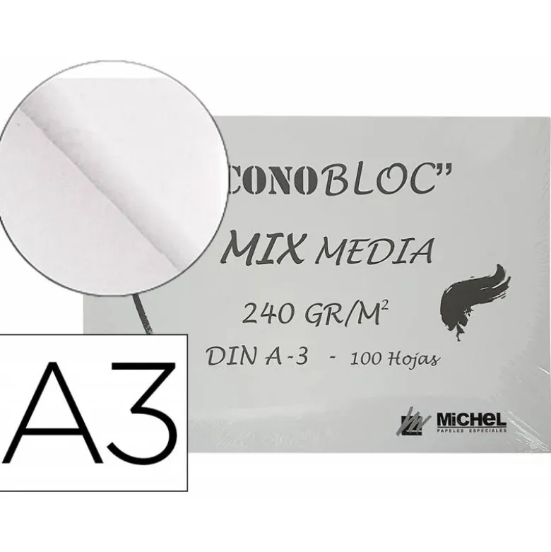 BLOC DE DIBUJO MULTITECNICAS MICHEL ECONOBLOC MIX MEDIA DIN A3 100 HOJAS 240 GR ENCOLADO